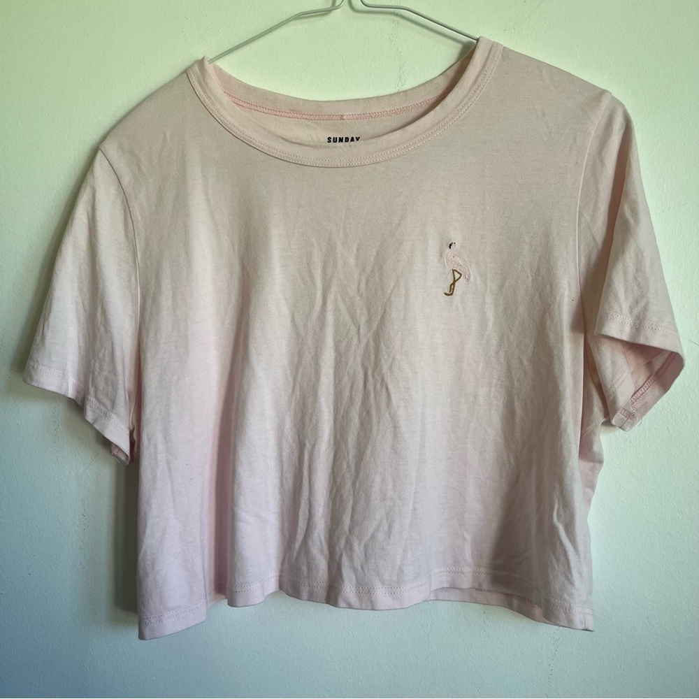 Aritzia Sunday Best Boxy Relaxed Embroidered Flamingo T-Shirt - Pink - Medium